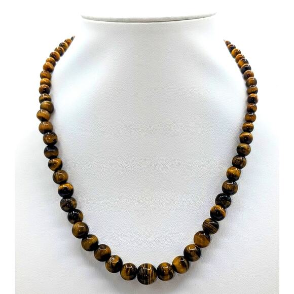Vintage Single Strand Graduated Tiger's Eye Bead Barrel Clasp 18" Necklace - Picture 2 of 6